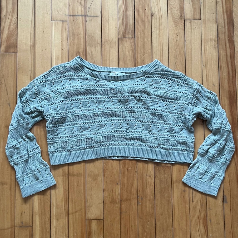 Hollister Cropped Cable Knit Sweater Light Green Womens Size Small